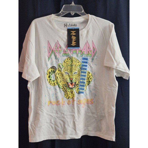 Def Leppard Rock of Ages Tee LG White Leopard Graphic Tour Band Shirt Retro 80s - Picture 1 of 8